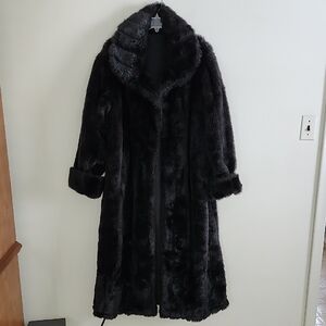 Brandon Thomas Black Faux Fur Coat Maxi Length Black